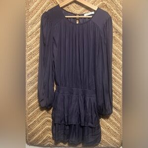 Mustard Seed Wyatt Smocked Ruffle Tiered Mini Purple Dress,Long Sleeve,Size S